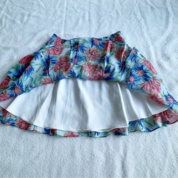 MILLY Wyatt Paint Dahlia Print Mini Skirt Tiered Size 10 - Picture 3 of 7